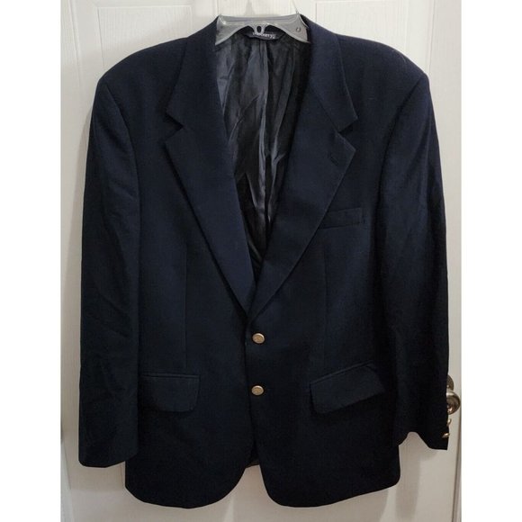 VTG BURBERRYS Blue Loomed Super 100's Wool 2 Button Suit Jacket USA Made Size 42